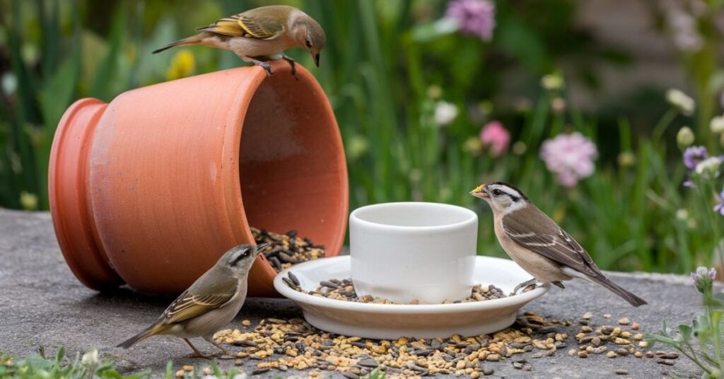 How do you make a bird feeder tray out of cups and saucers 